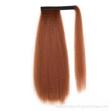 Aodal Long Ponytail Hair Extension Kinky Straight Yaki Synthetic Hairpiece Wrap In Clip Hair Extensions Pony Tail Natural Color